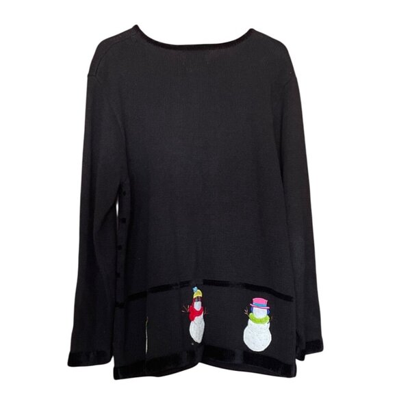 Vtg Quacker Factory Christmas Cardigan Women L w Snowman Snowflake Embellishment - Picture 2 of 9